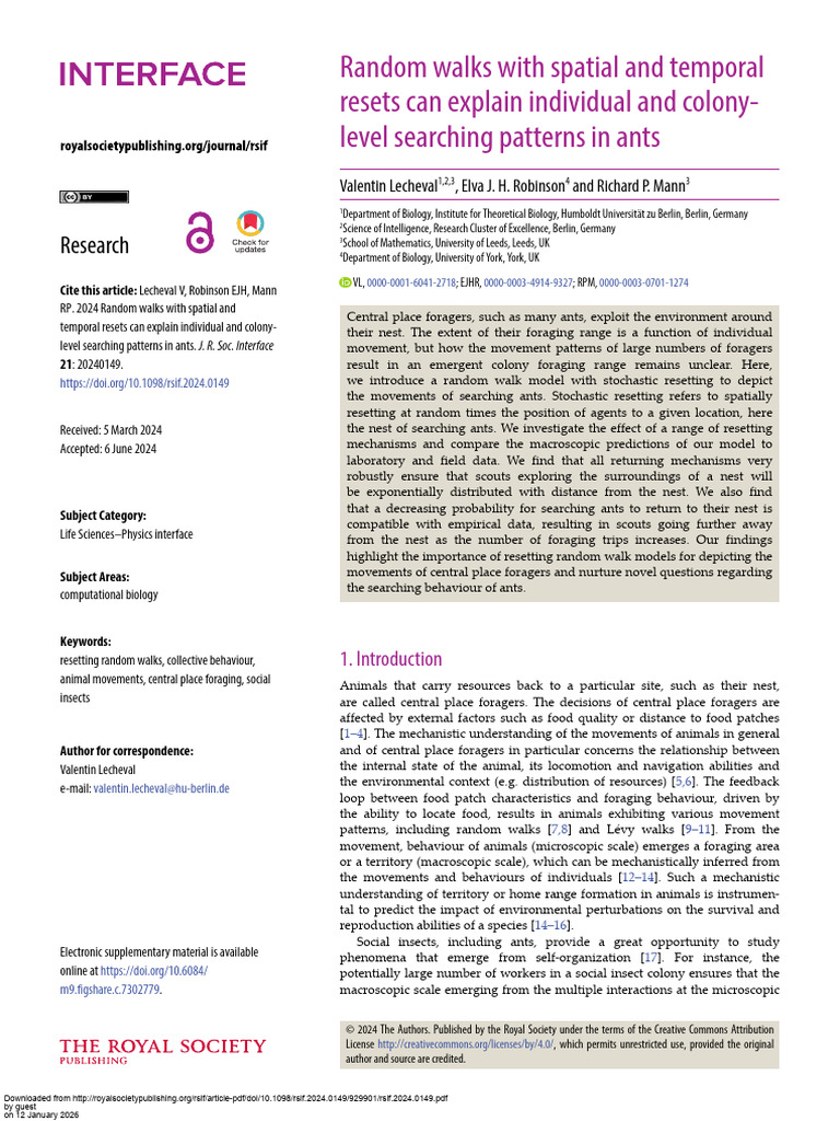 Random Walks With Spatial and Temporal in Ants | PDF | Foraging | Ant