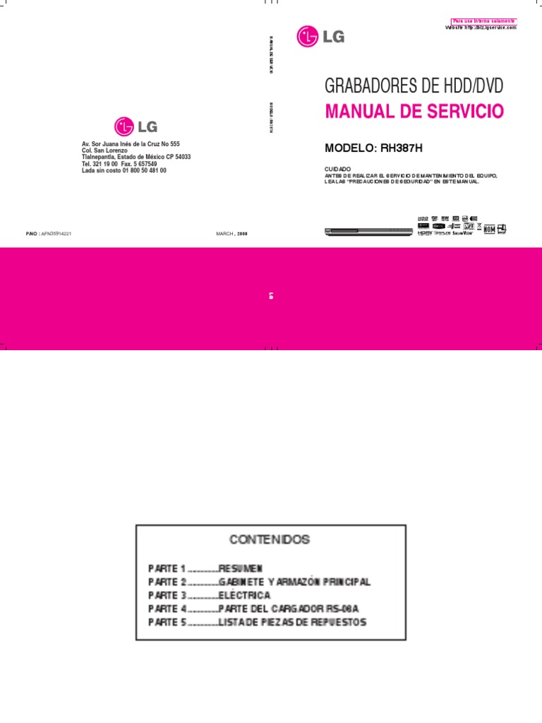 LG RH387H Combo DVD HDD Service Manual Descargar gratis PDF Píxel