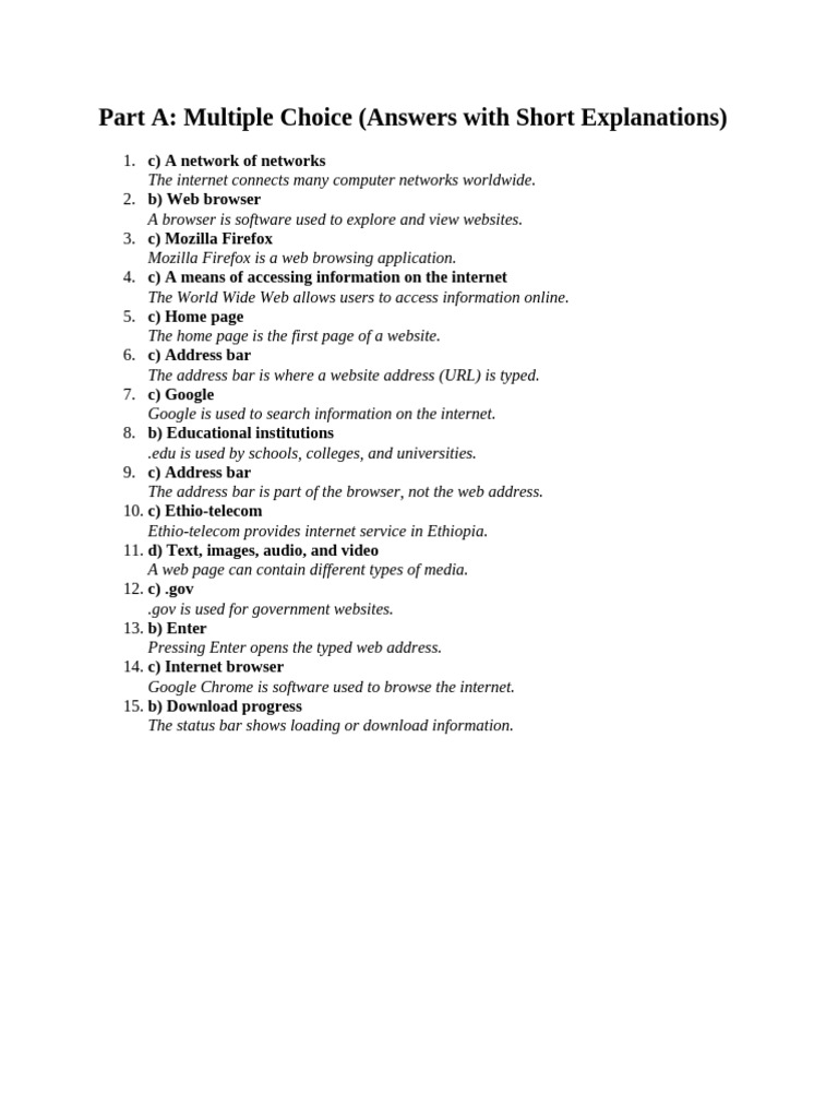 Internet Basics: MCQs and Explanations | PDF | World Wide Web ...