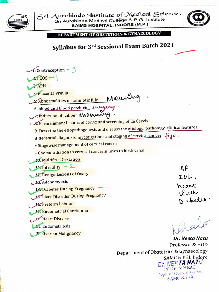 3rd Sessional Syllabus of Batch 2021 | PDF