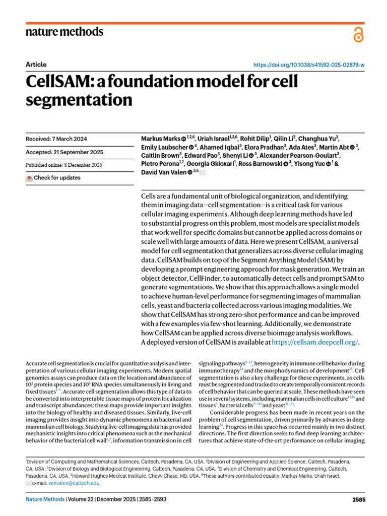 Universal Cell Segmentation Model CellSAM | PDF | Image Segmentation ...