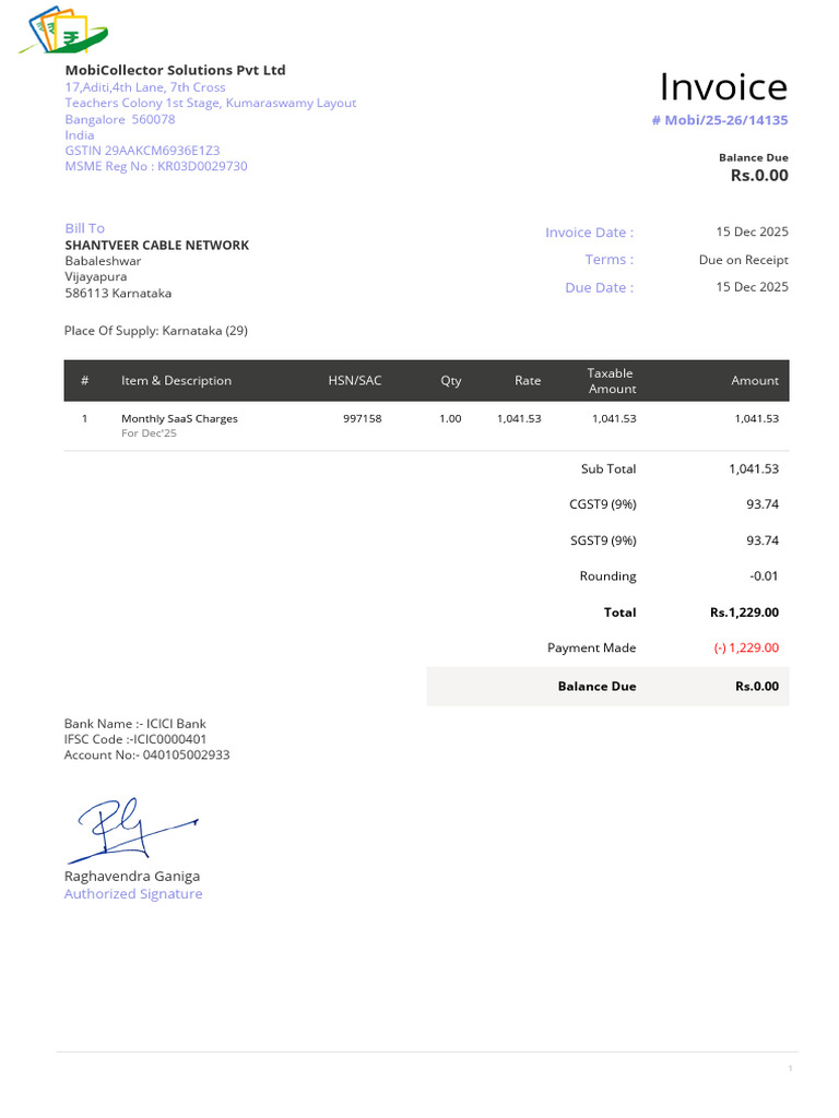 Invoice for MobiCollector Services | PDF