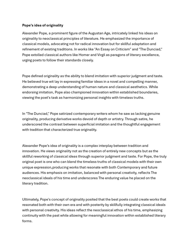 Pope's Concept of Originality in Literature | PDF