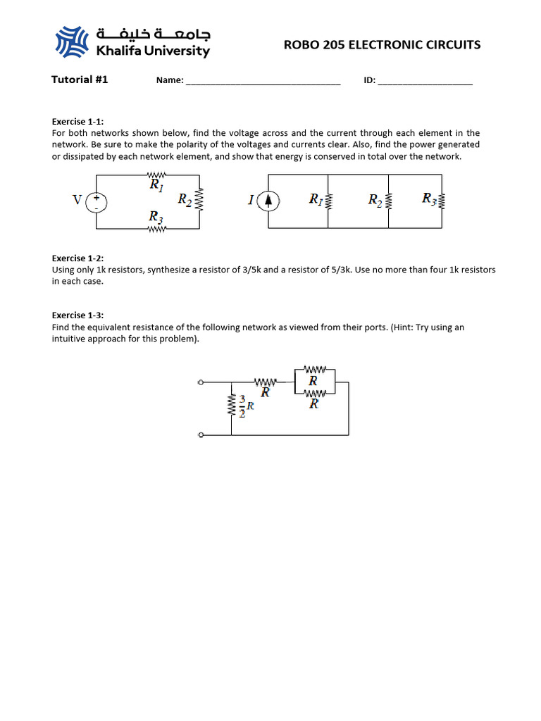 ROBO 205 Electronic Circuits Exercises | PDF