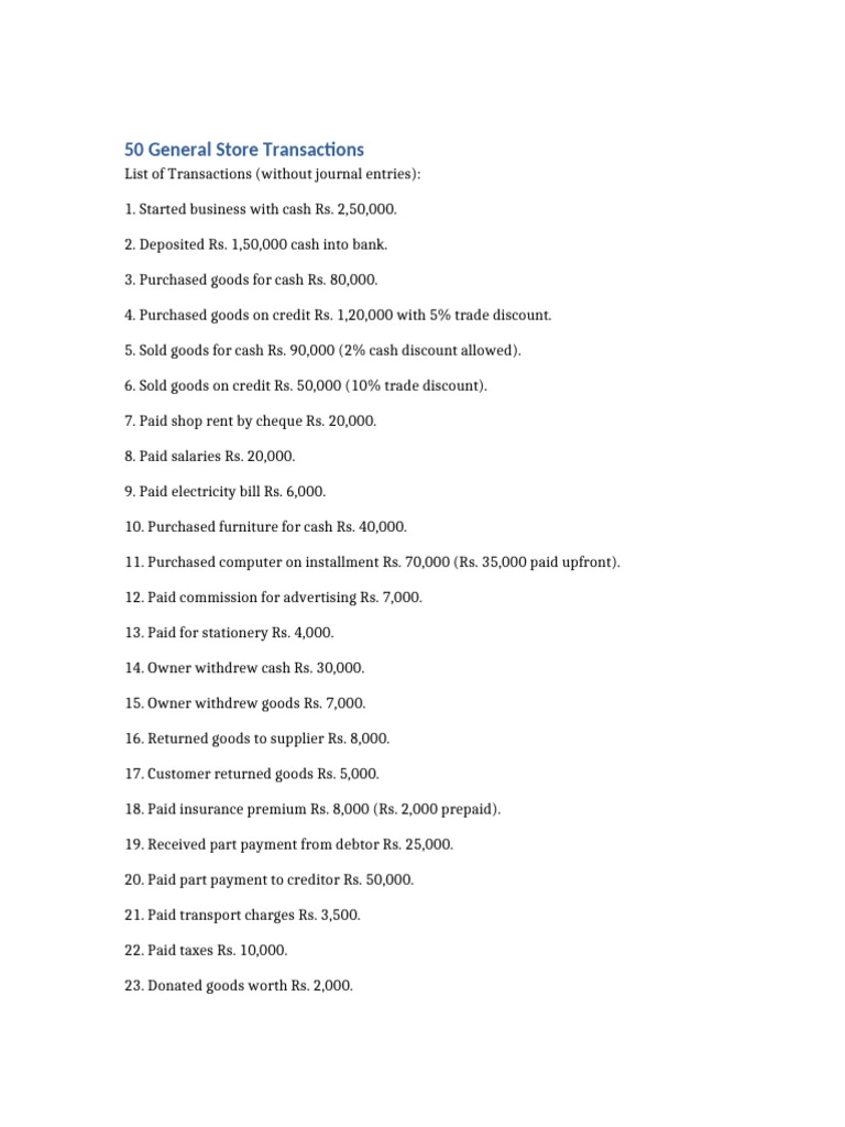 50 Essential General Store Transactions | PDF