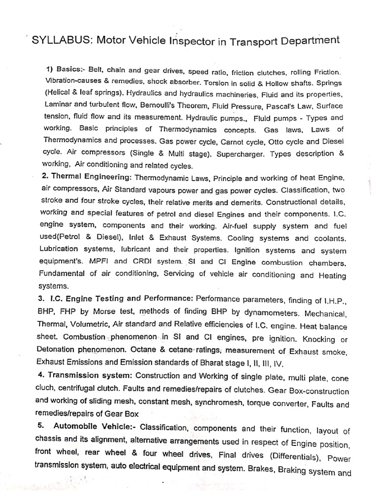 Motor Vehicle Inspector Syllabus Overview | PDF | Electric Vehicle ...