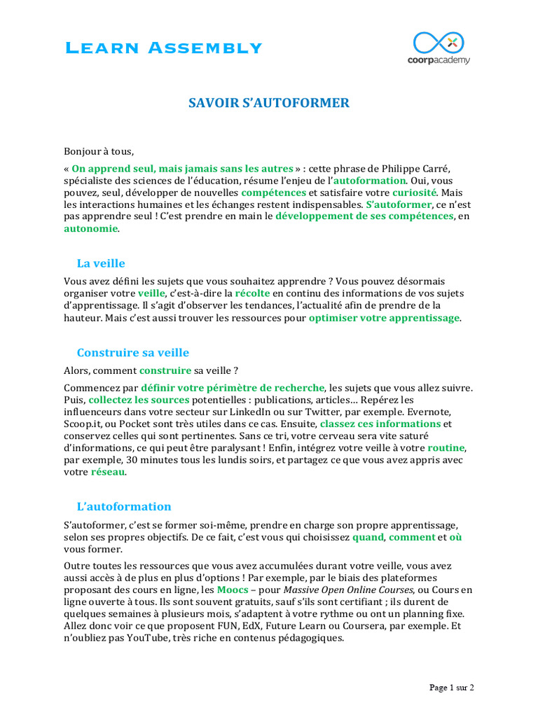 Guide de l'autoformation efficace | PDF | Apprentissage | Cognition