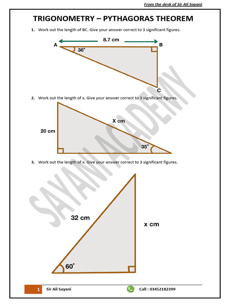 Trigonometry: Pythagorean Theorem Exercises | PDF
