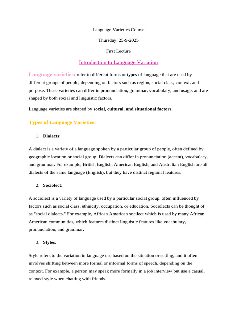 Understanding Language Varieties | PDF | English Language | Dialect