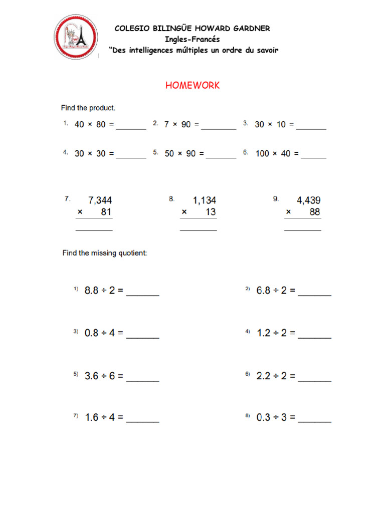 Homework Grade 4 | PDF