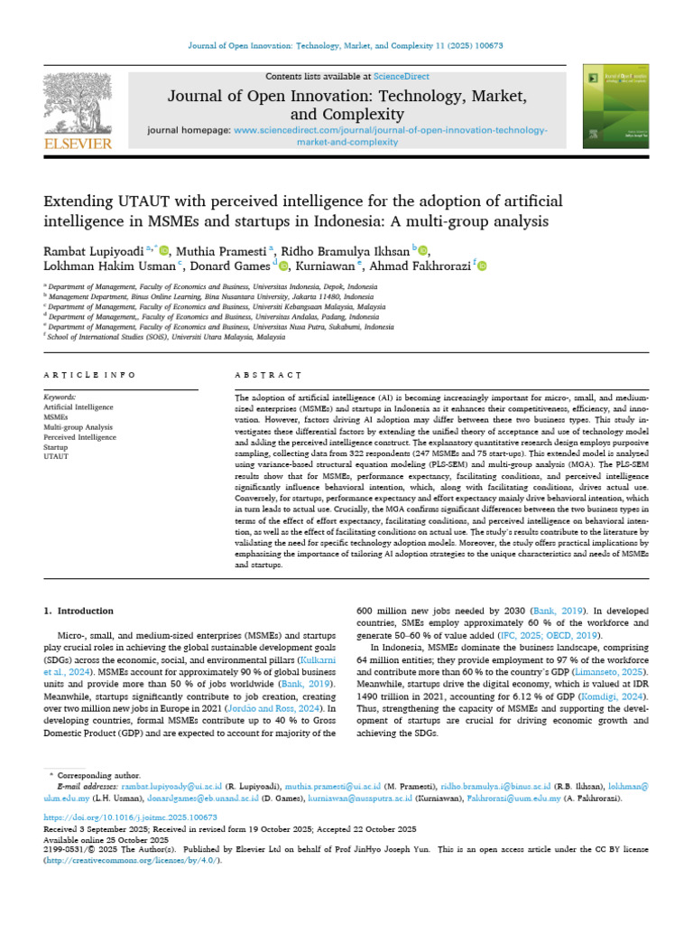 AI Adoption in Indonesian MSMEs and Startups | PDF | Intelligence (AI ...