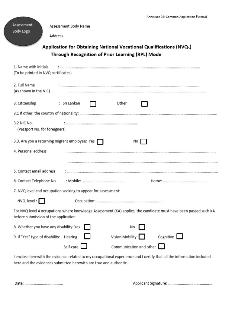 NVQ5 RPL Application Form Guide | PDF