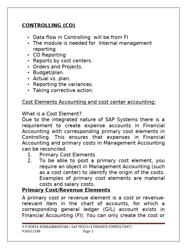 SAP CO Module Overview and Setup Guide | PDF