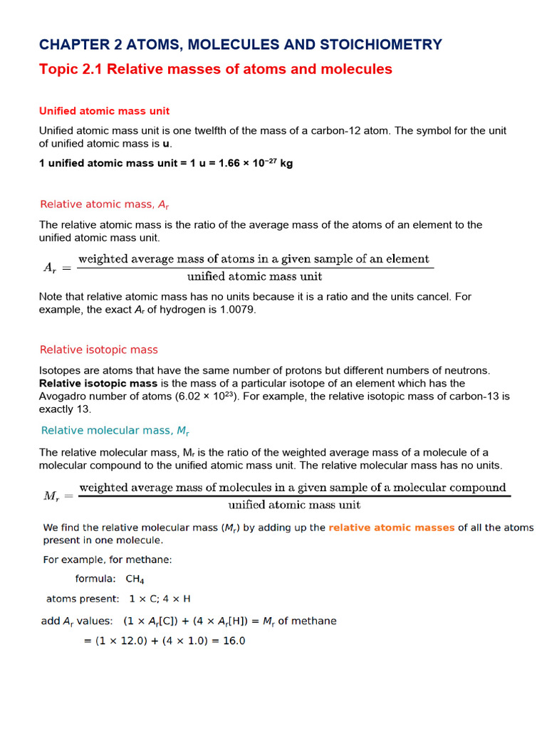 Atoms, Molecules, and Stoichiometry Basics | PDF | Mole (Unit) | Molecules