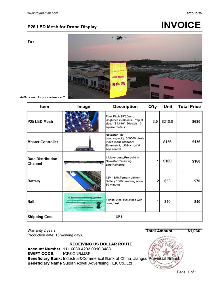 P25 LED Mesh Drone Display Invoice | PDF