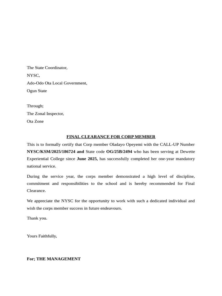 Final Nysc Clearance - 075315 | PDF