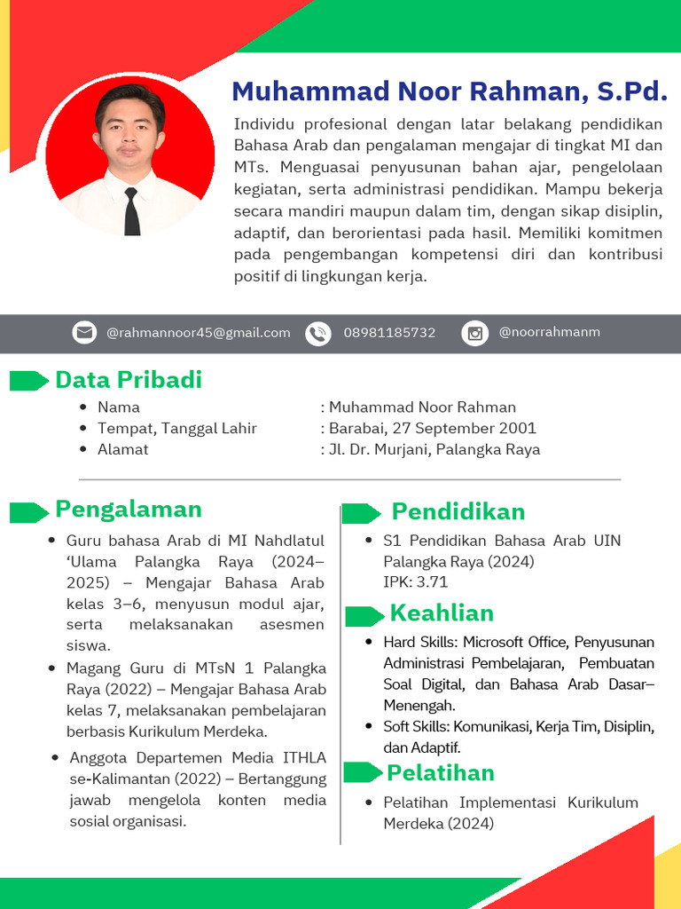Surat Curriculum Vitae Muhammad Noor Rahman. | PDF
