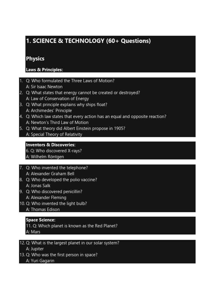 Science and Math Quiz Questions | PDF | World Wide Web | Internet & Web