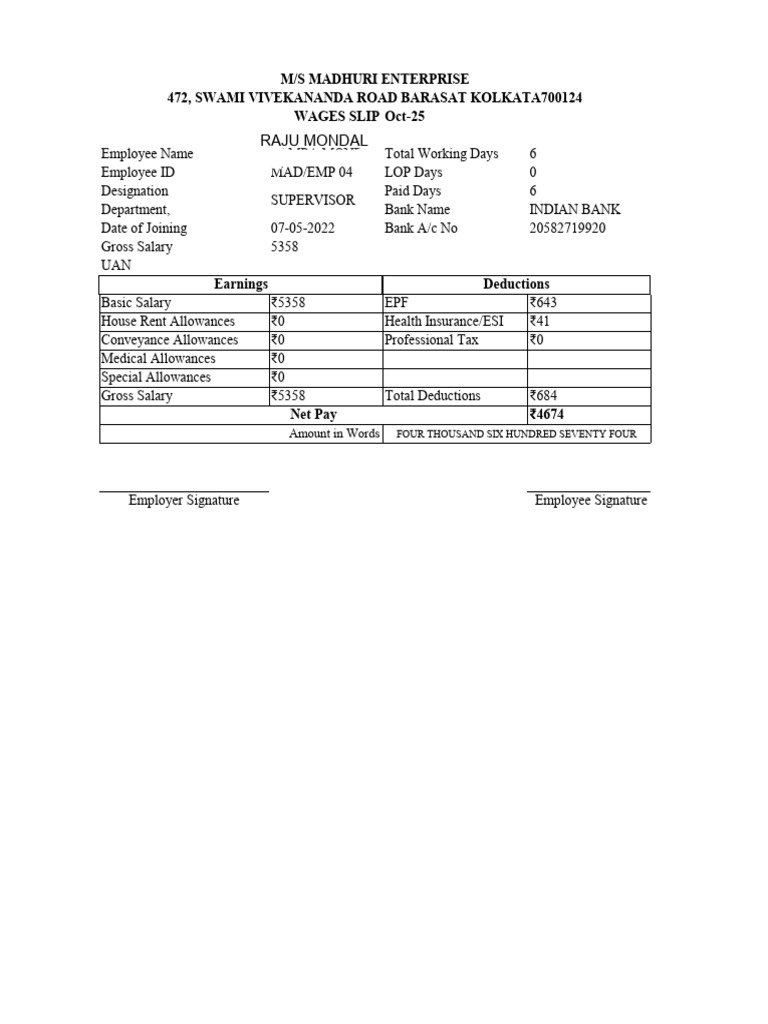 Employee Salary Slip for October 2025 | PDF