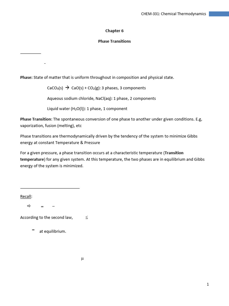 Phase Transitions in Chemical Thermodynamics | PDF | Phase (Matter ...