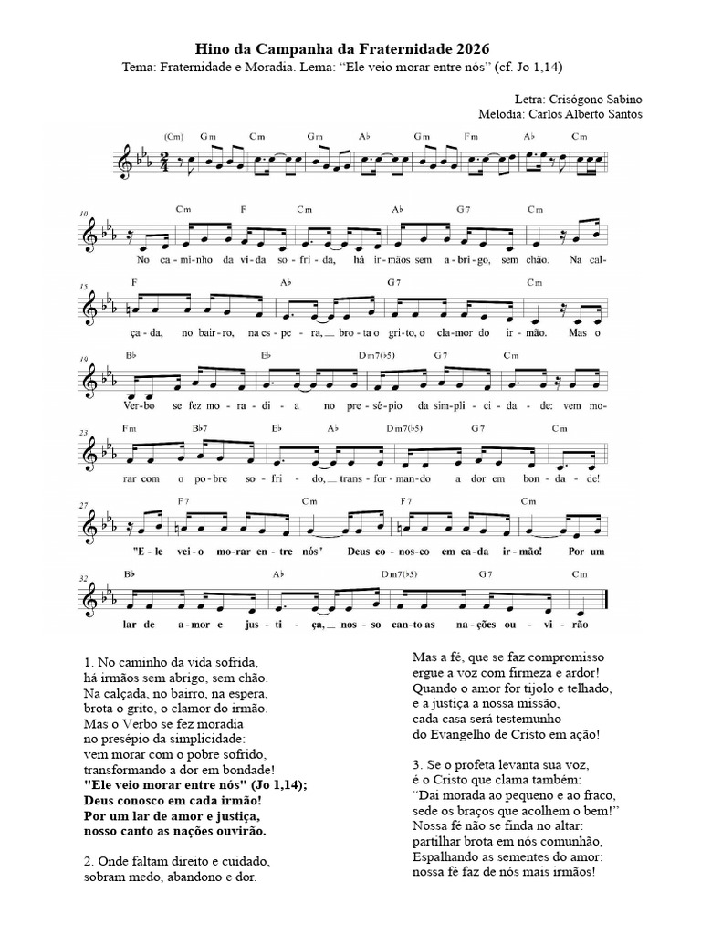 Hino da Campanha da Fraternidade 2026 | PDF