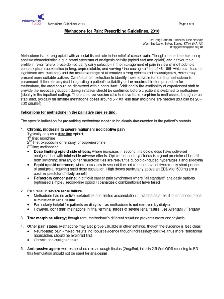 Methadone Pain Management Guidelines 2010 | PDF | Opioid | Analgesic