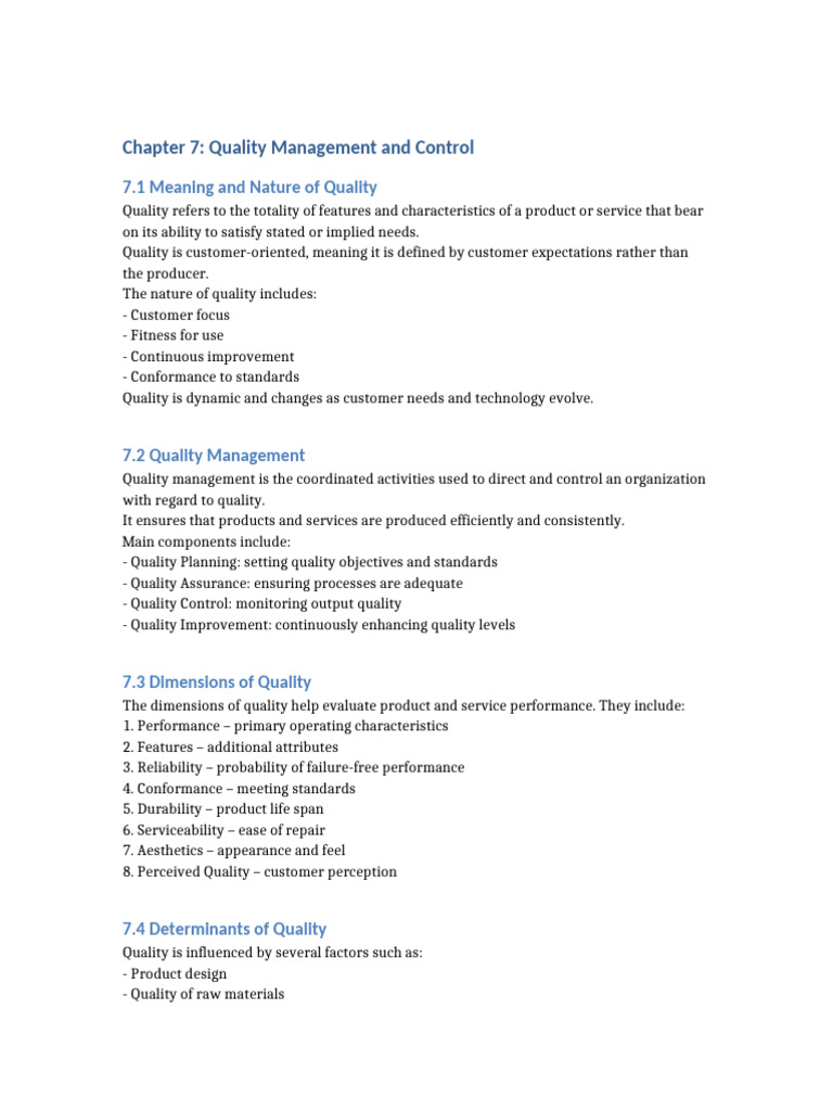 Quality Management and Control Overview | PDF | Quality (Business ...