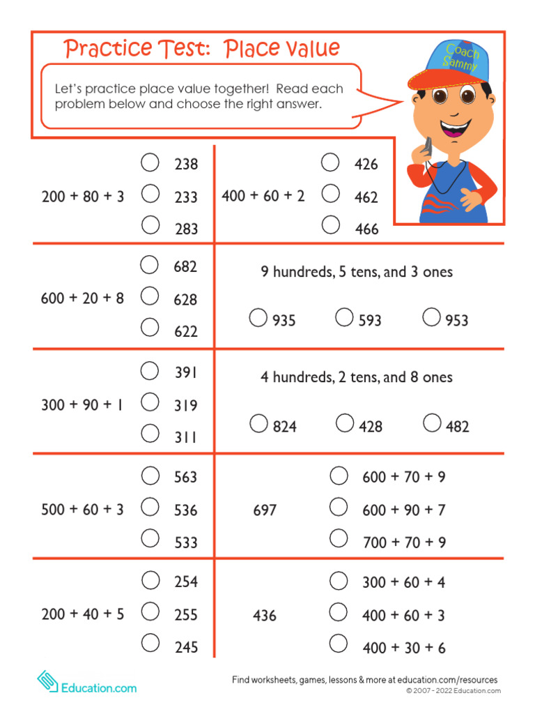 Place Value Practice Test Worksheet | PDF