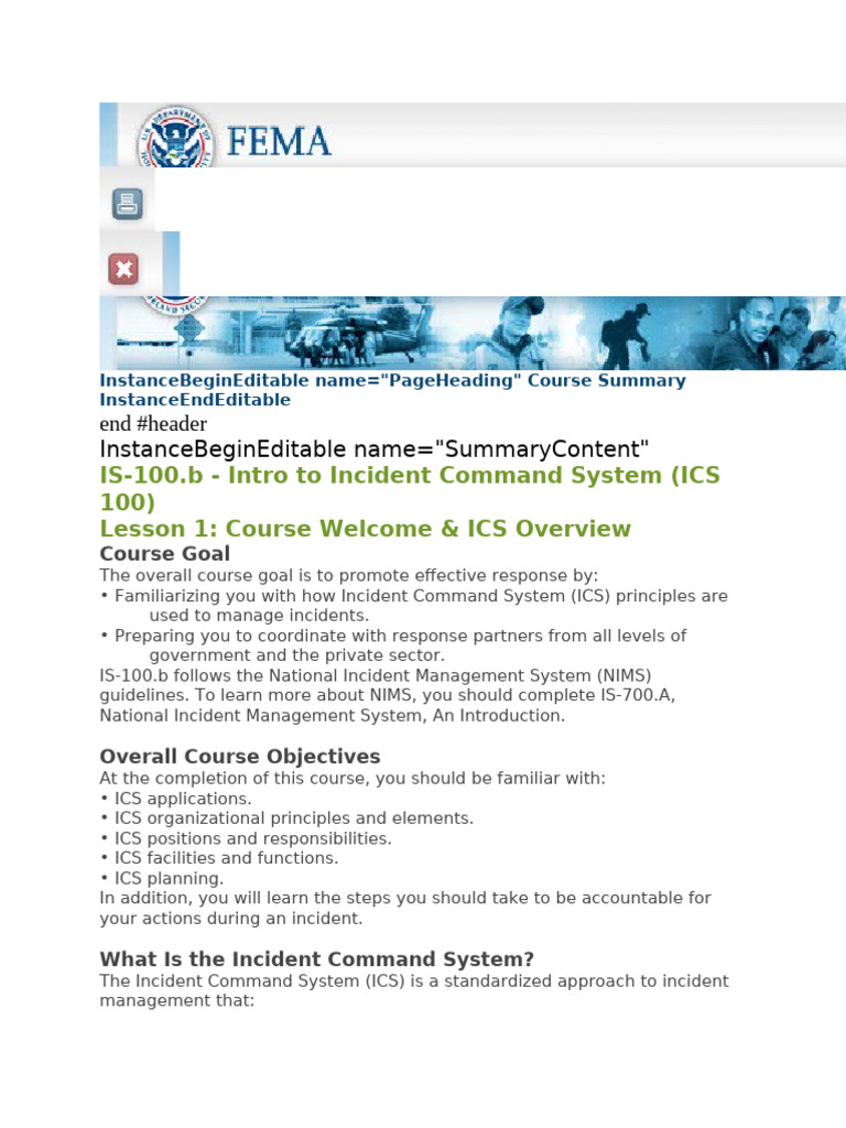 ICS 100 Course Overview and Objectives | PDF | Incident Command System ...