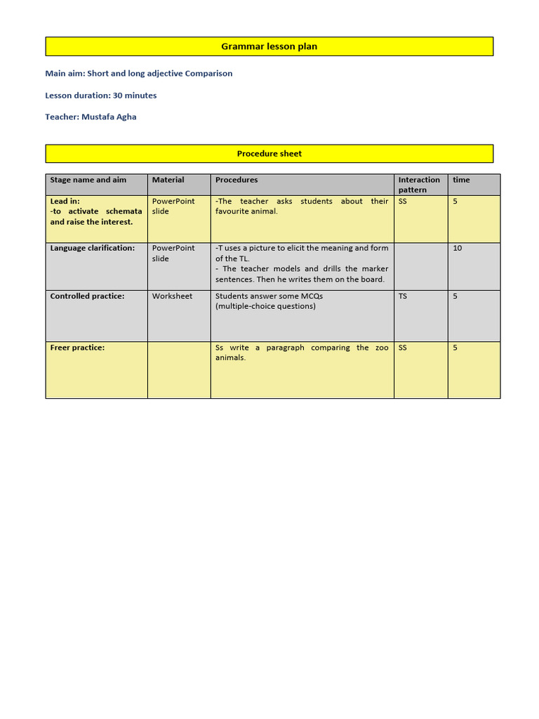 Adjective Comparison Lesson Plan | PDF