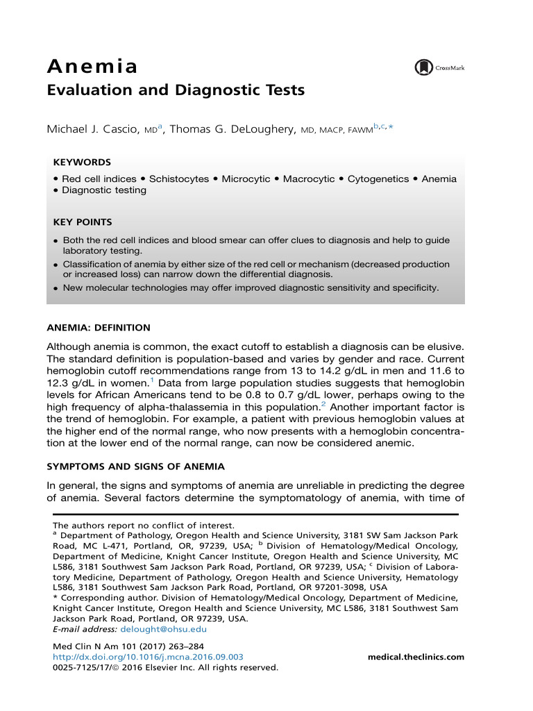 Anemia Diagnosis and Evaluation Guide | PDF | Anemia | Red Blood Cell