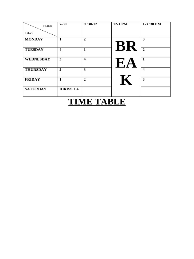 Weekly Class Schedule Overview | PDF