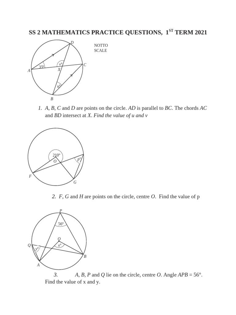 SS2 Mathematics Practice Questions 2021 | PDF | Circle | Elementary ...
