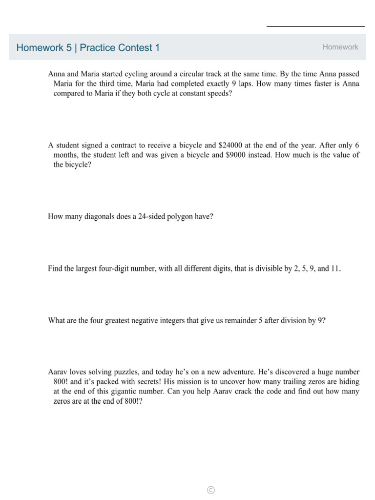 Homework 5 Practice Contest Overview | PDF