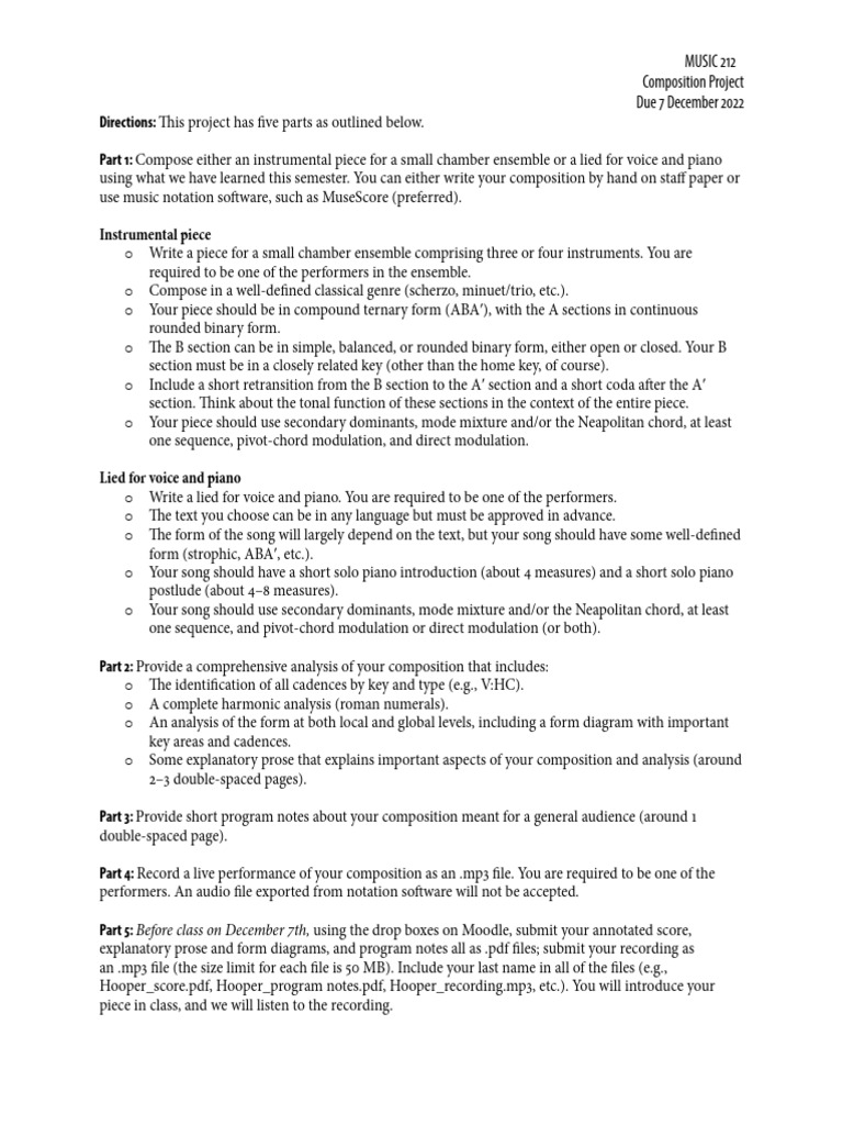 Music 212 Composition Project Guide | PDF | Musical Compositions ...