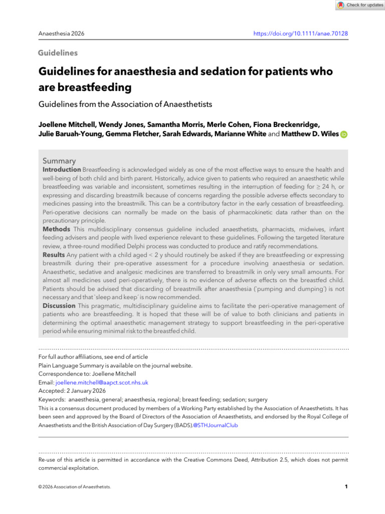 Anaesthesia Guidelines for Breastfeeding | PDF | Breastfeeding | Anesthesia