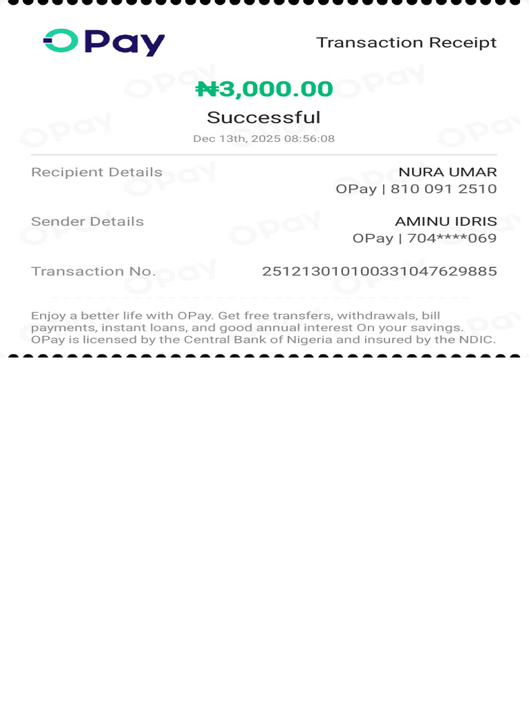 OPay Transaction Receipt Dec 2025 PDF