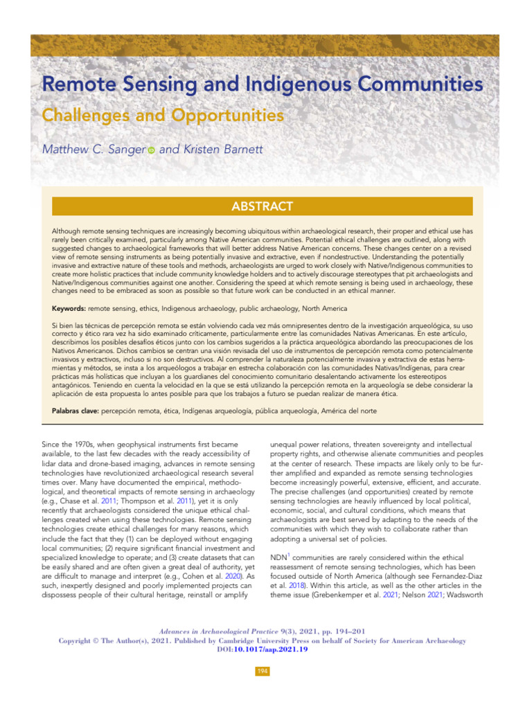 Ethical Remote Sensing in Indigenous Archaeology | PDF | Archaeology