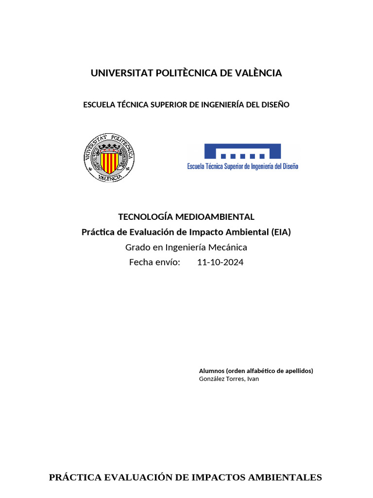Práctica de Evaluación de Impacto Ambiental | PDF | Evaluación de ...