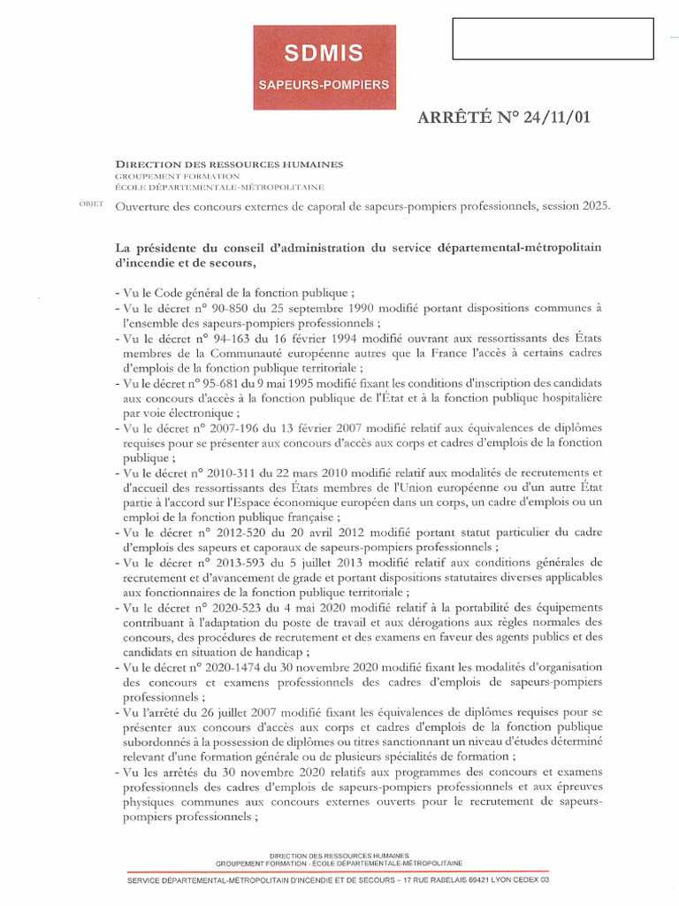 AR24!11!01 Arrete Ouverture Caporal 2025 Controle Legalite | PDF