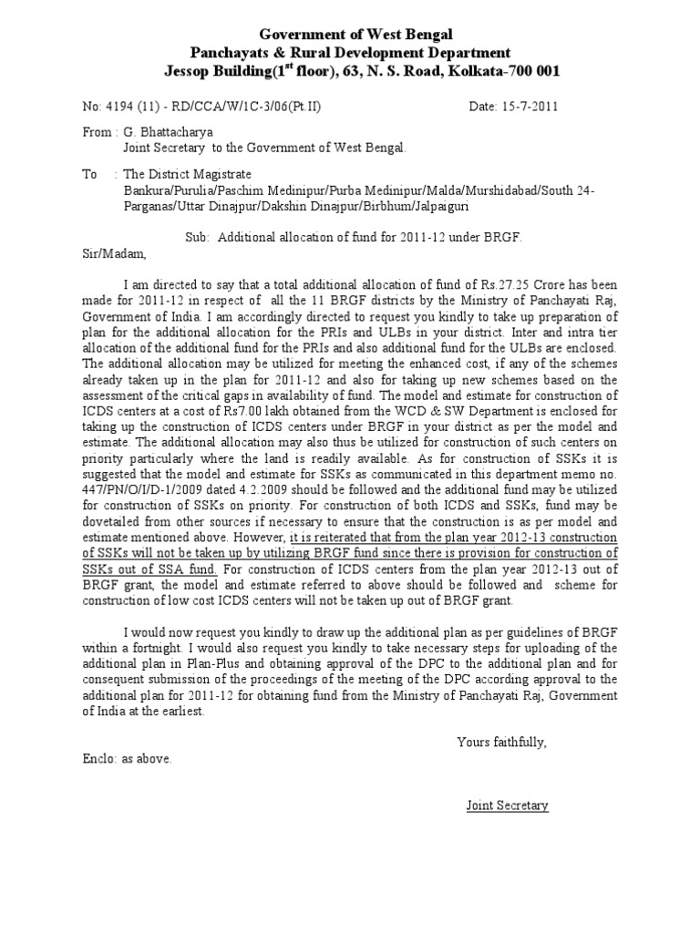 West Bengal BRGF Fund Allocation 2011-12 | PDF | Government Of India ...