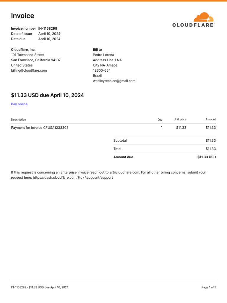 Invoice: $11.33 USD Due April 10, 2024 | PDF