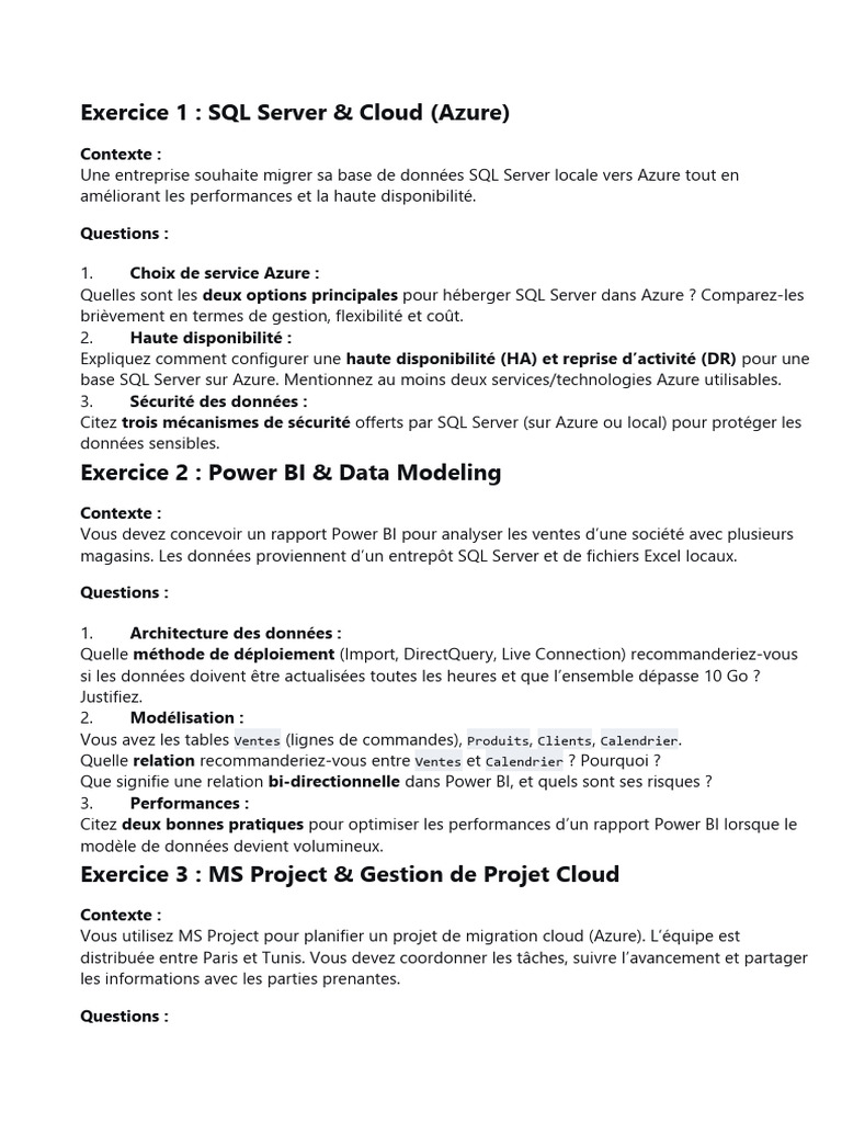 Migration SQL Server vers Azure et BI | PDF