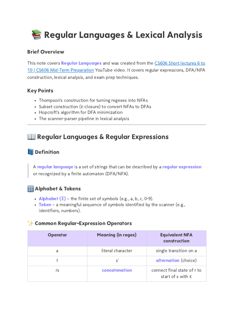 Regular Languages and Lexical Analysis Guide | PDF | Regular Expression ...