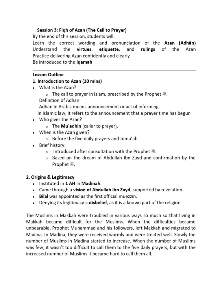 Fiqh of Azan: Call to Prayer Guide | PDF | Muhammad | Sharia