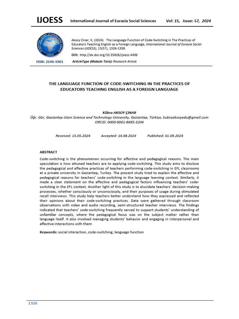 Code-Switching in EFL Teaching Practices | PDF | Second Language | Teachers