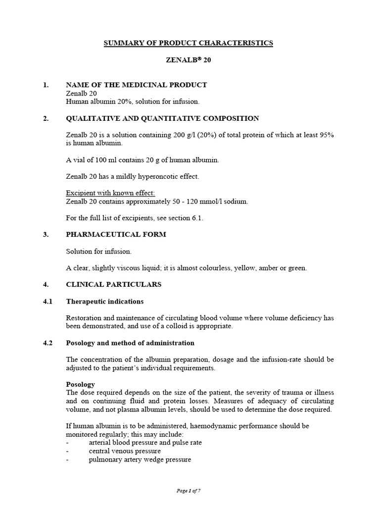 Zenalb 20: Human Albumin Infusion Guide | PDF | Intravenous Therapy | Blood