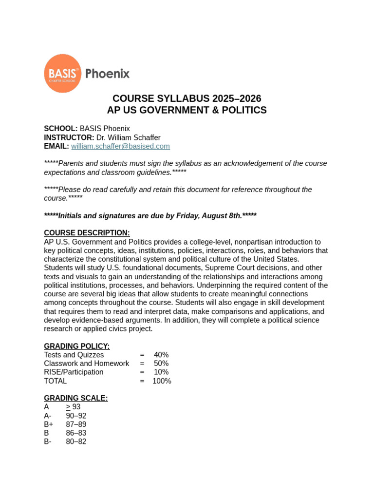 AP US Government & Politics Syllabus 2025-2026 | PDF | Learning