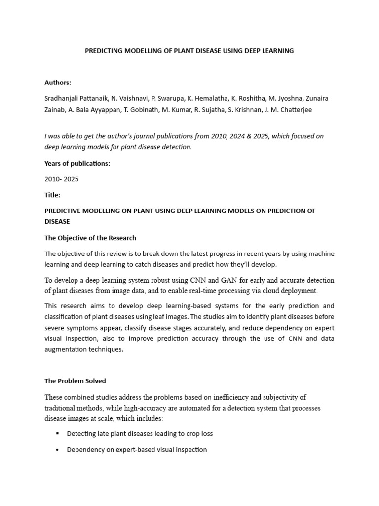 Deep Learning for Plant Disease Prediction | PDF | Deep Learning ...