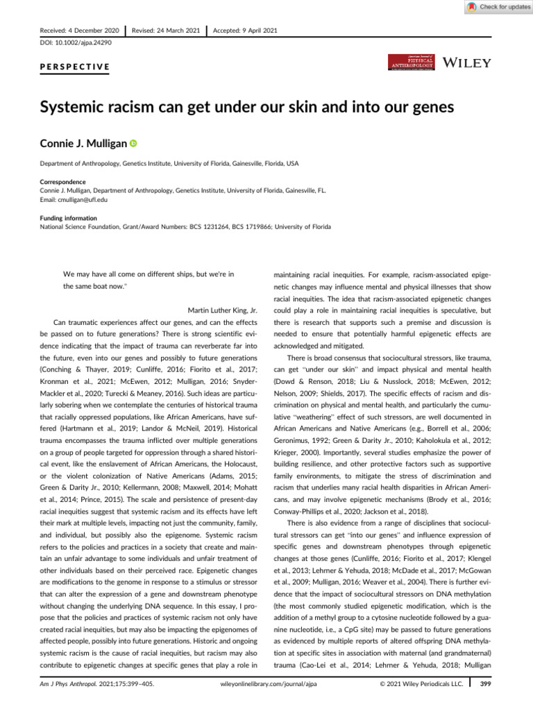 Epigenetics of Systemic Racism Impact | PDF | Epigenetics | Race (Human ...